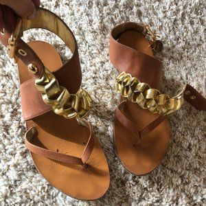 Brown and Gold Braided Sandals
